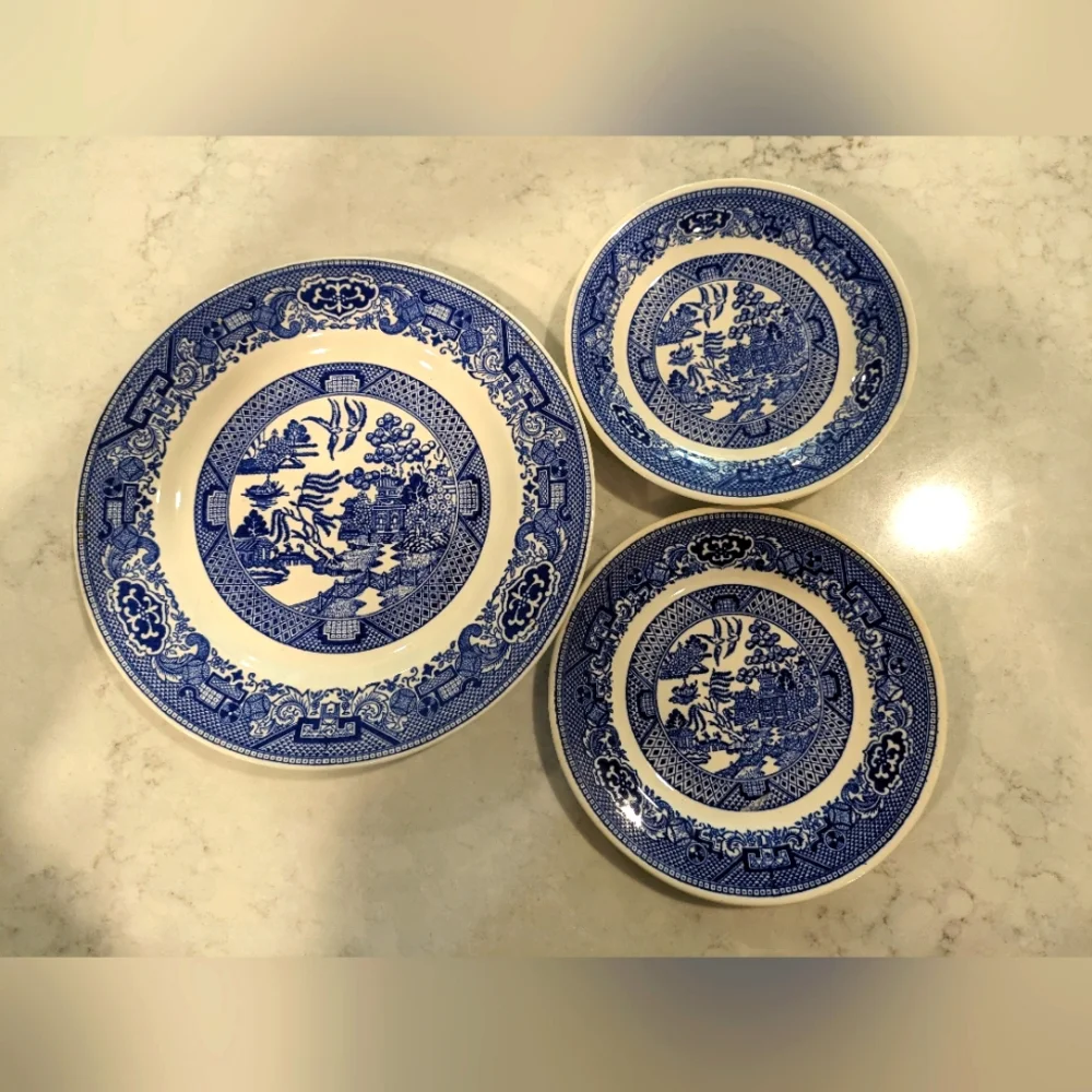 Vintage Willow Ware by Royal China Sandwich Plate  & 2 Dessert Plates